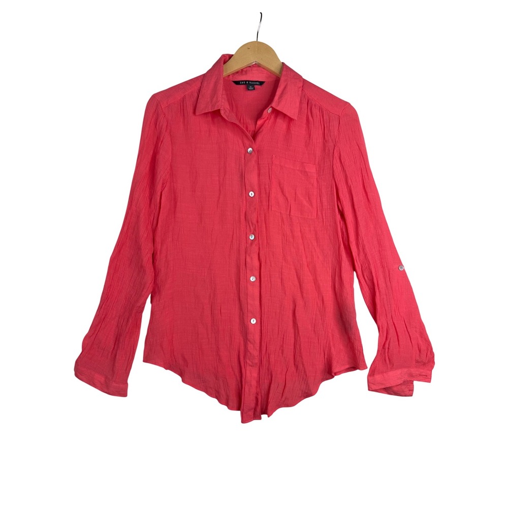 Zac & Rachel Crinkle Texture Long Sleeve Button Up Shirt size Medium Orange